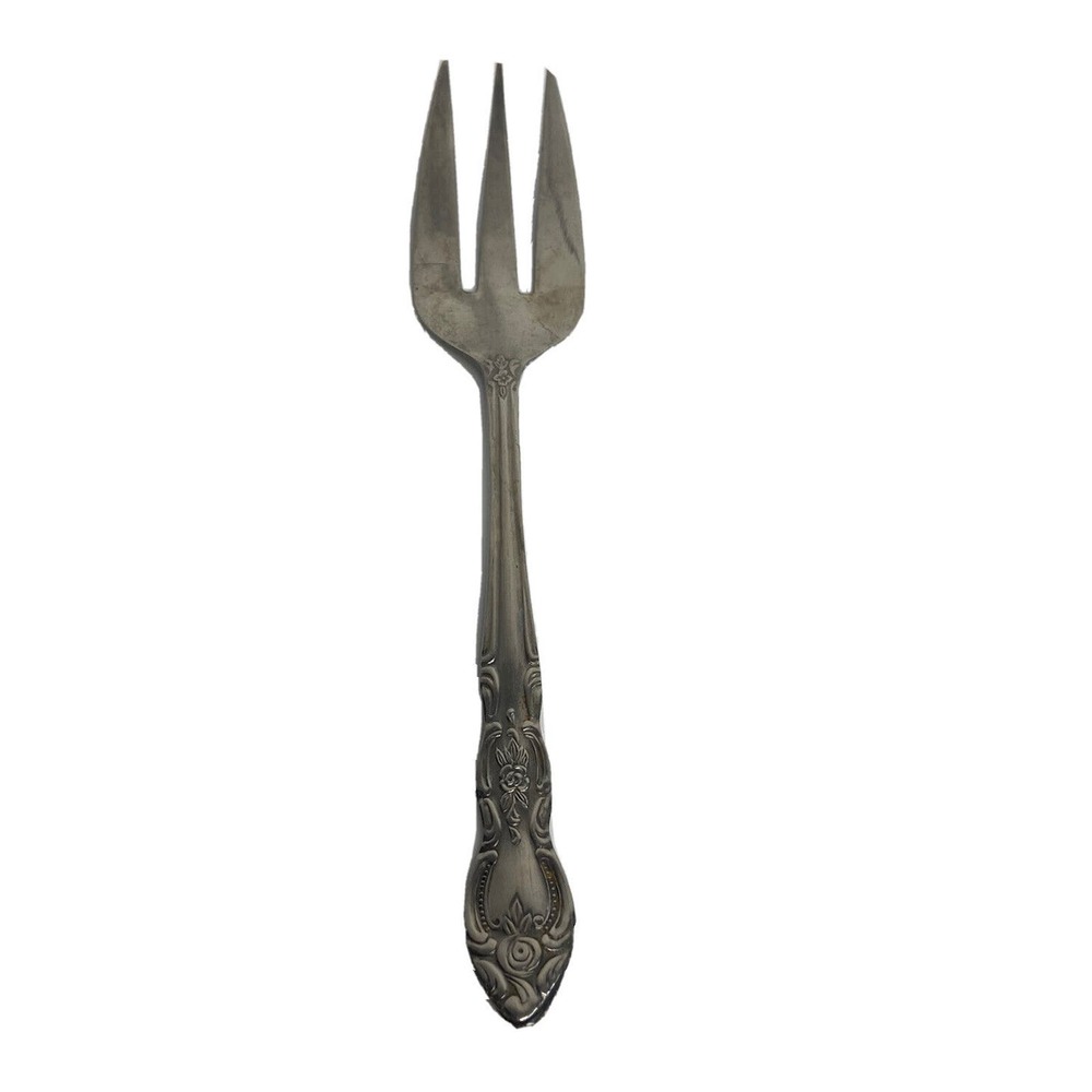 Vintage Lusterware Stainless Serving Fork Rose Silver 8 inch Korea Floral